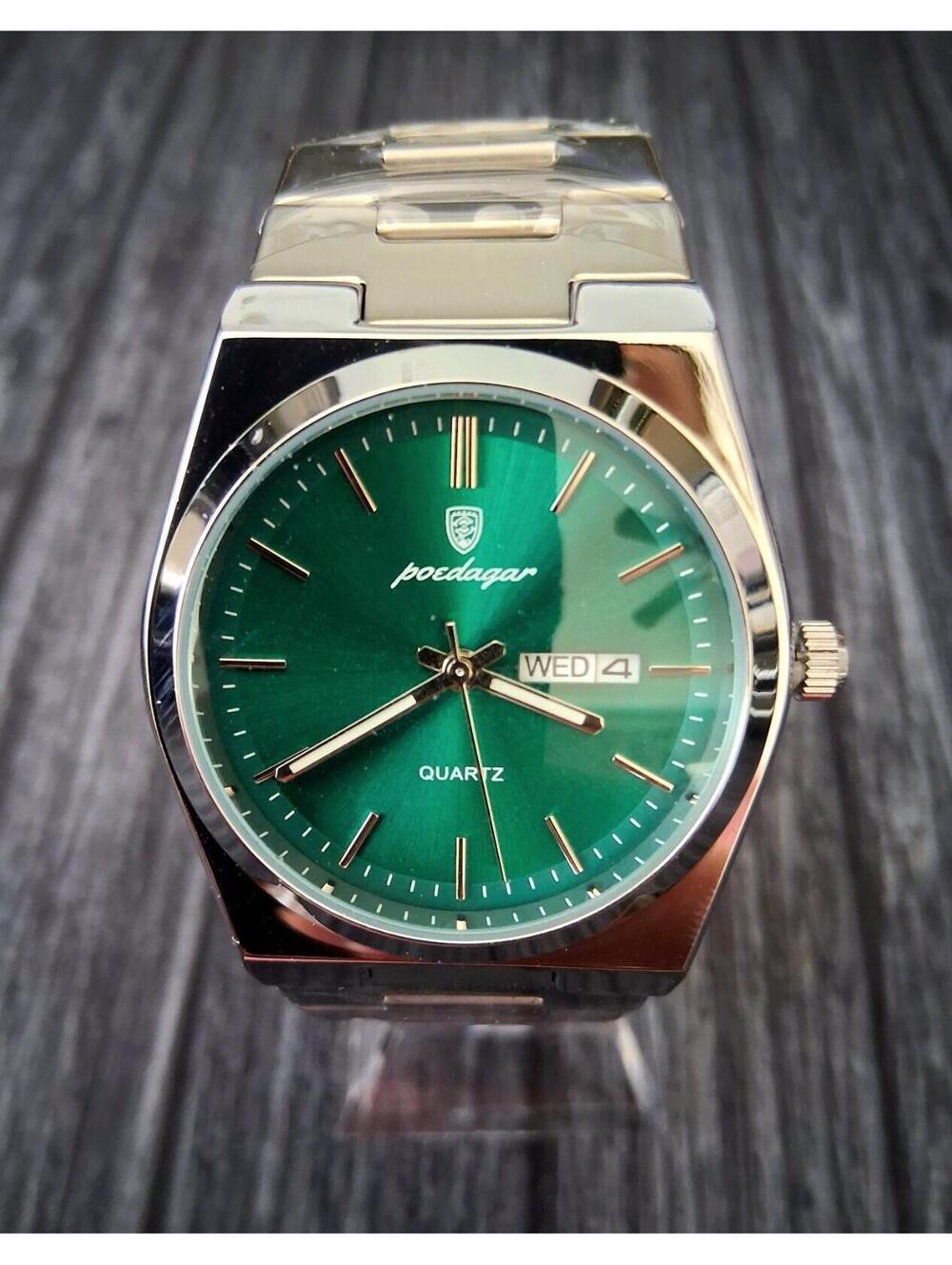Vintage Swiss Design Green Burst Dial Day Date‎ Mens Watch